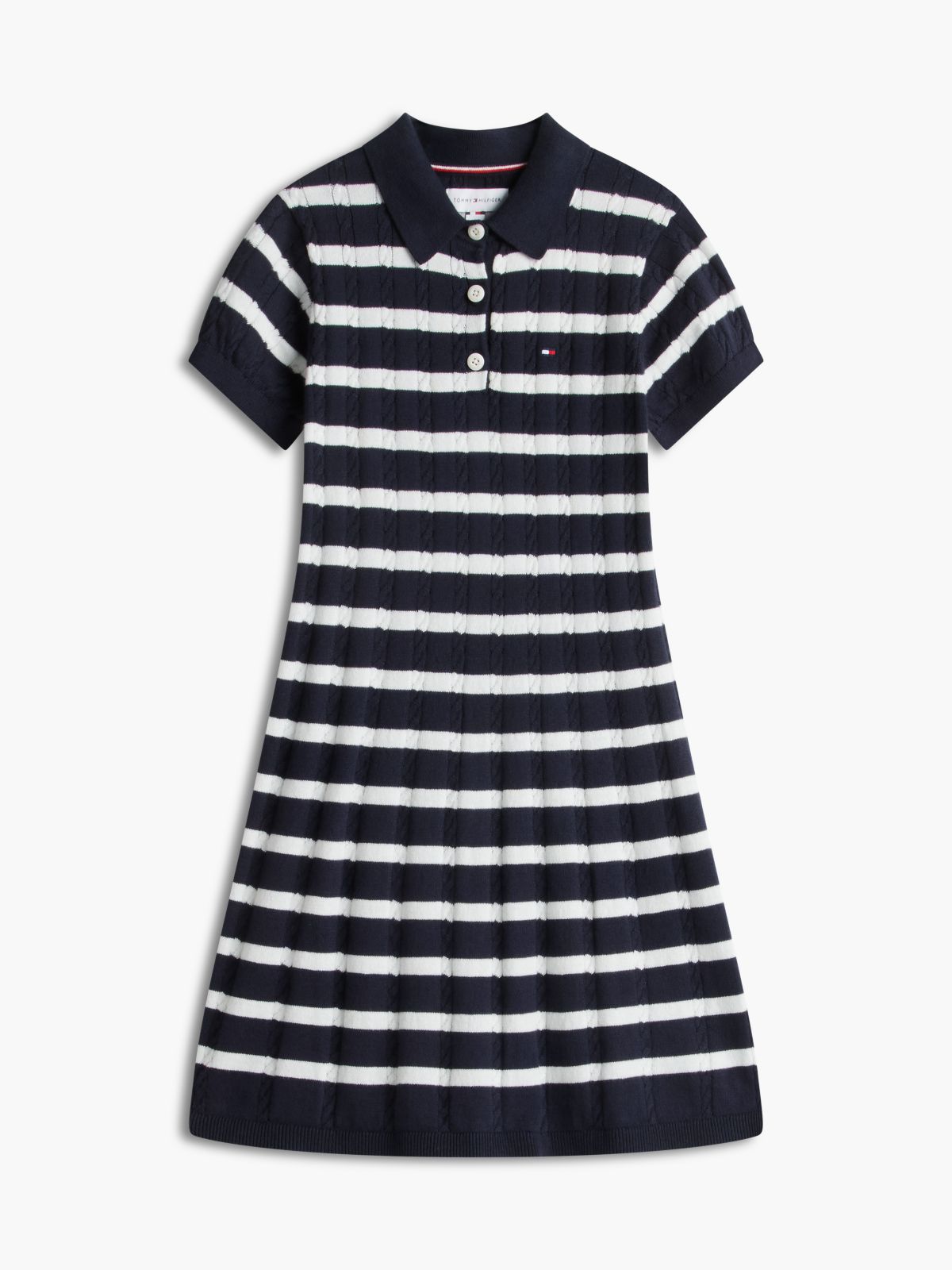 Kids' Stripe Cable Knit Polo Dress — Navy Blue