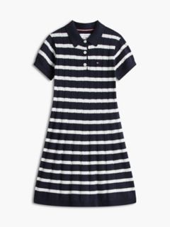Kids' Stripe Cable Knit Polo Dress — Navy Blue 5