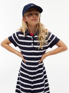 Kids' Stripe Cable Knit Polo Dress — Navy Blue 2