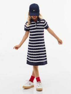 Kids' Stripe Cable Knit Polo Dress — Navy Blue 1