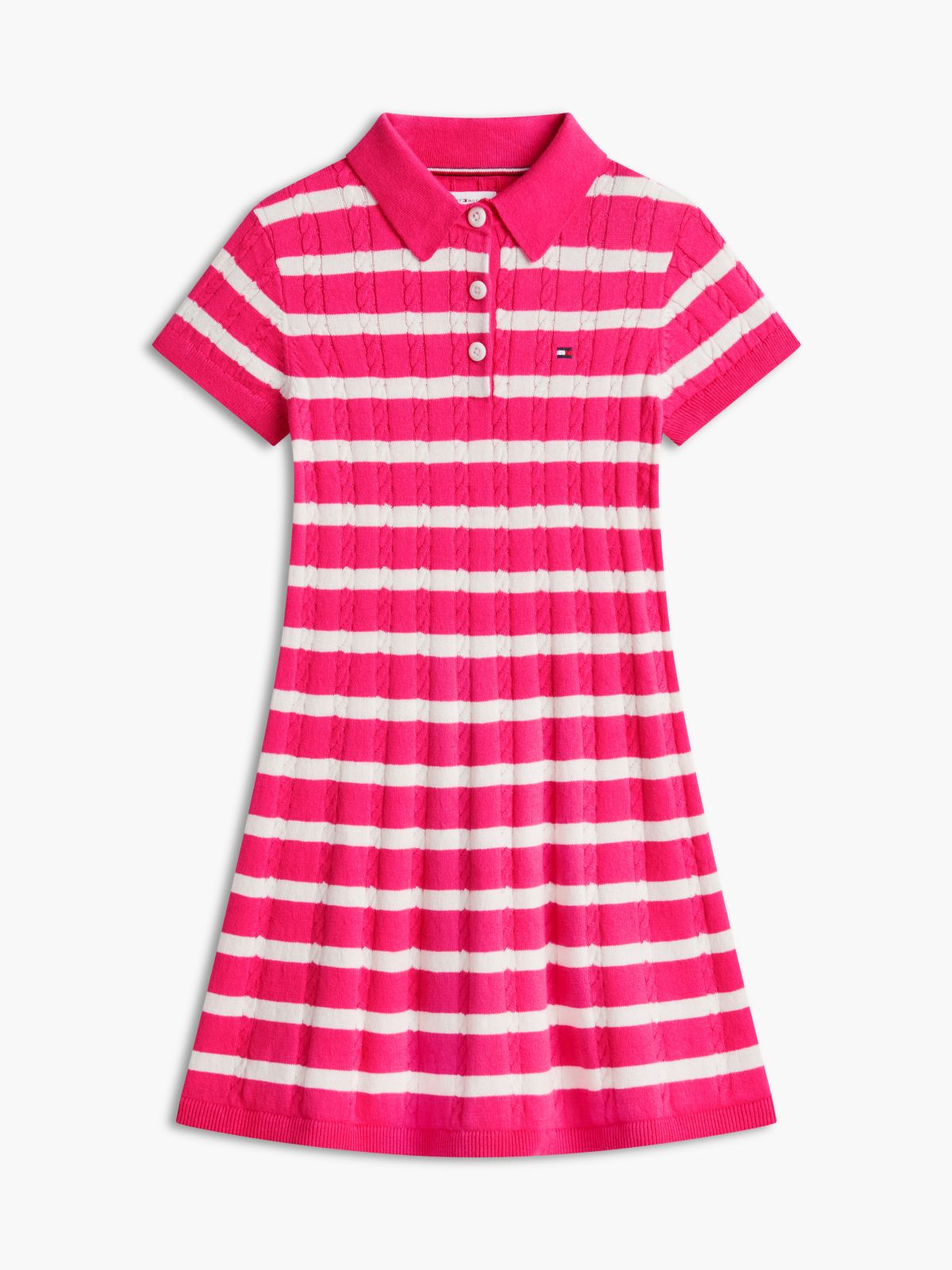 Kids' Stripe Cable Knit Polo Dress — Jewel Pink