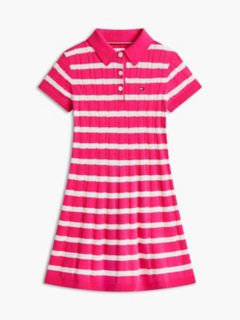 Kids' Stripe Cable Knit Polo Dress — Jewel Pink 5