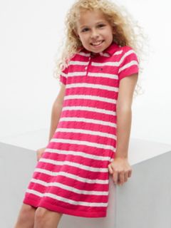Kids' Stripe Cable Knit Polo Dress — Jewel Pink 2