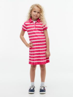 Kids' Stripe Cable Knit Polo Dress, Jewel Pink