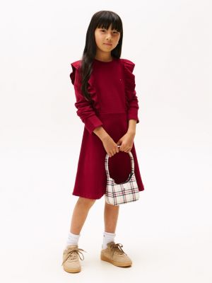 Kids' Ruffle Trim Fit-and-Flare Dress, Rouge