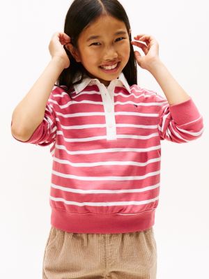 Kids' Stripe Polo Sweatshirt, Heritage Pink Multi