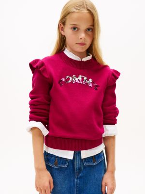 Kids' Sequin Logo Ruffle Sweater, Italian Wine