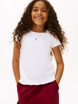 Kids' Lettuce-Trim Ribbed Top, Optic White