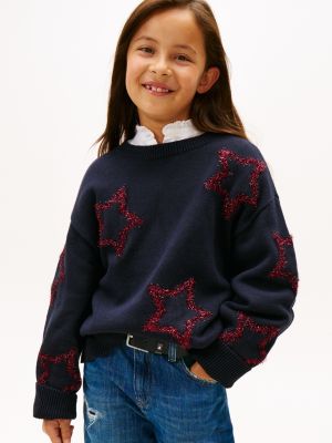 Kids' Intarsia Shimmer Star Sweater, Navy