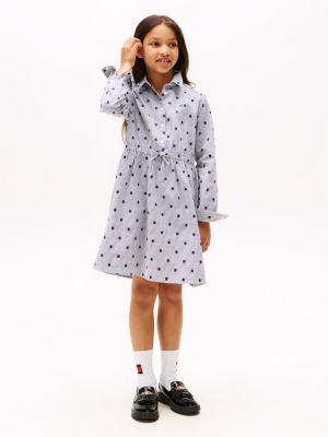 Kids' Allover Dot Shirtdress, Carbon Navy
