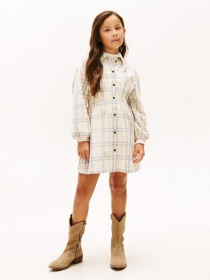 Kids' Check Corduroy Shirtdress, Ivory