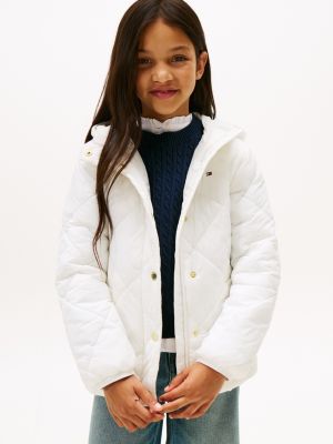 Kids' Quilted Hooded Puffer Jacket, Ecru