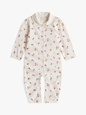 Babies' Floral Print Ruffle Coverall, Ivory