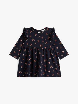 Babies' Floral Print Ruffle Dress, Navy Blue