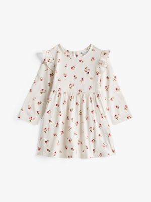 Babies' Floral Print Ruffle Dress, Ivory