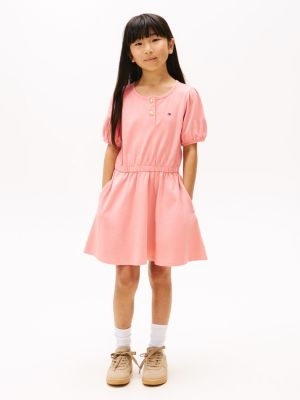 Kids' Short-Sleeve Pleated Dress, Darling Pink