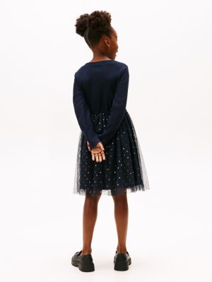 Детское платье Tommy Hilfiger Long-Sleeve Tulle Ribbed, цвет: Тёмно-синий — фото 4