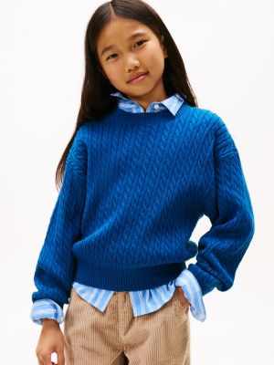 Kids' Cable Knit Sweater, Deep Indigo