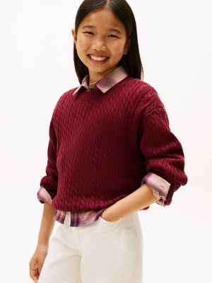 Kids' Cable Knit Sweater, Rouge
