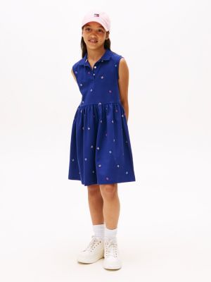 Kids' Sleeveless Allover Logo Polo Dress, Blue Ink