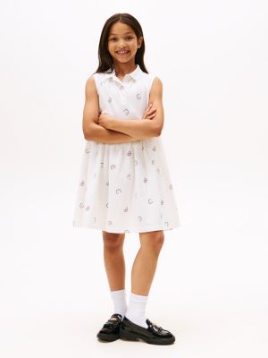 Kids' Sleeveless Allover Logo Polo Dress, Ecru