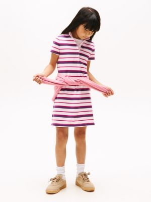 Kids' Stripe Stretch Polo Dress, Light Pink