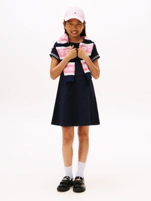 Kids' Ruffle-Sleeve Rib-Knit Dress, Navy Blue