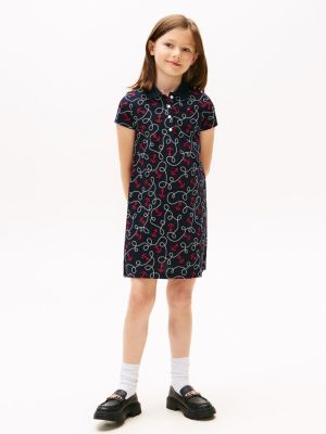 Kids' Nautical Motif Stretch Polo Dress, Navy