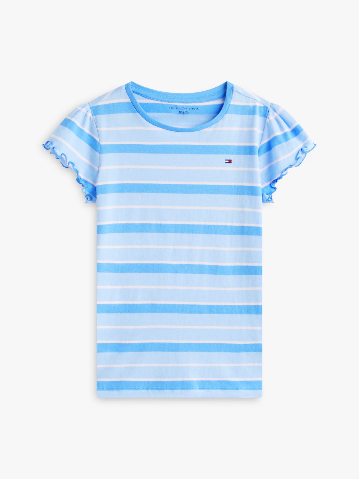 Kids' Stripe Lettuce-Trim Sleeve T-Shirt — Blue Spell