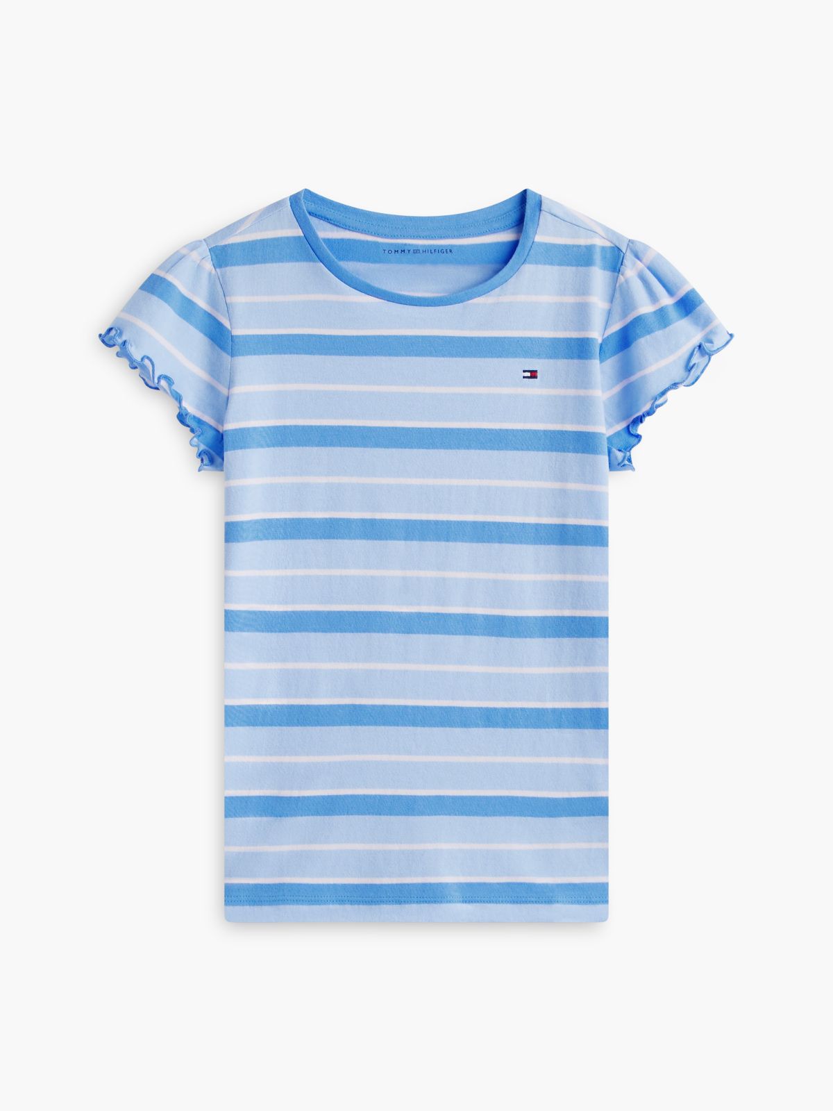 Kids' Stripe Lettuce-Trim Sleeve T-Shirt — Blue Spell