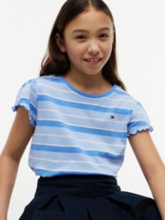 Kids' Stripe Lettuce-Trim Sleeve T-Shirt — Blue Spell 3