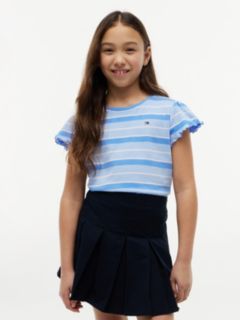 Kids' Stripe Lettuce-Trim Sleeve T-Shirt — Blue Spell 1