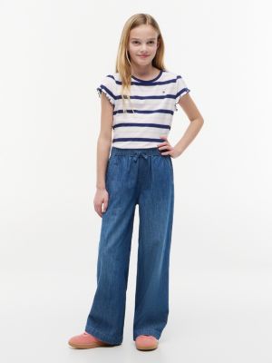 Детские футболки Tommy Hilfiger Kids' Stripe Lettuce-Trim Sleeve T-Shirt — фото 2