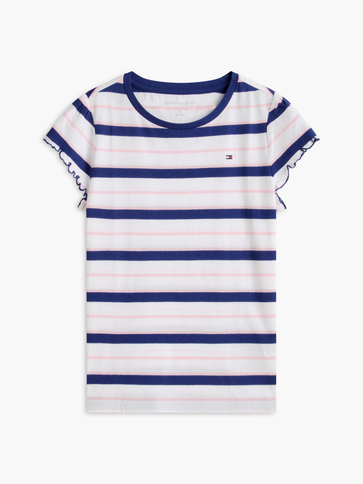 Kids' Stripe Lettuce-Trim Sleeve T-Shirt — Blue Ink