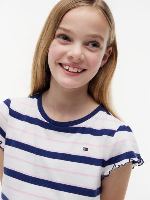 Детские футболки Tommy Hilfiger Kids' Stripe Lettuce-Trim Sleeve T-Shirt — фото 3