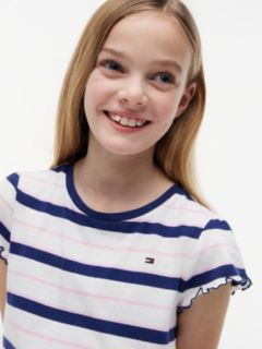 Kids' Stripe Lettuce-Trim Sleeve T-Shirt — Blue Ink 3