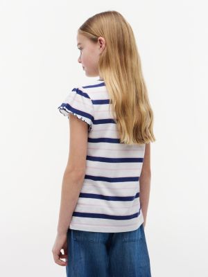Детские футболки Tommy Hilfiger Kids' Stripe Lettuce-Trim Sleeve T-Shirt — фото 4