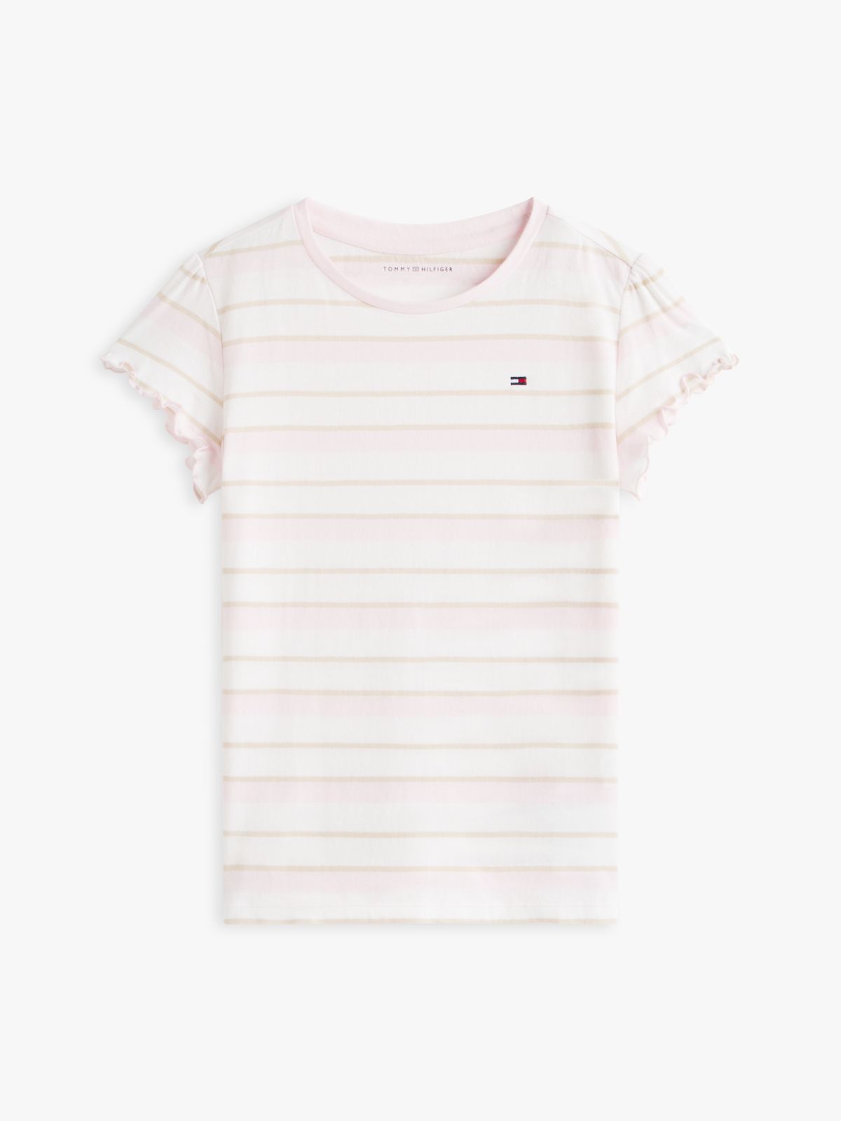 Kids' Stripe Lettuce-Trim Sleeve T-Shirt — Light Pink