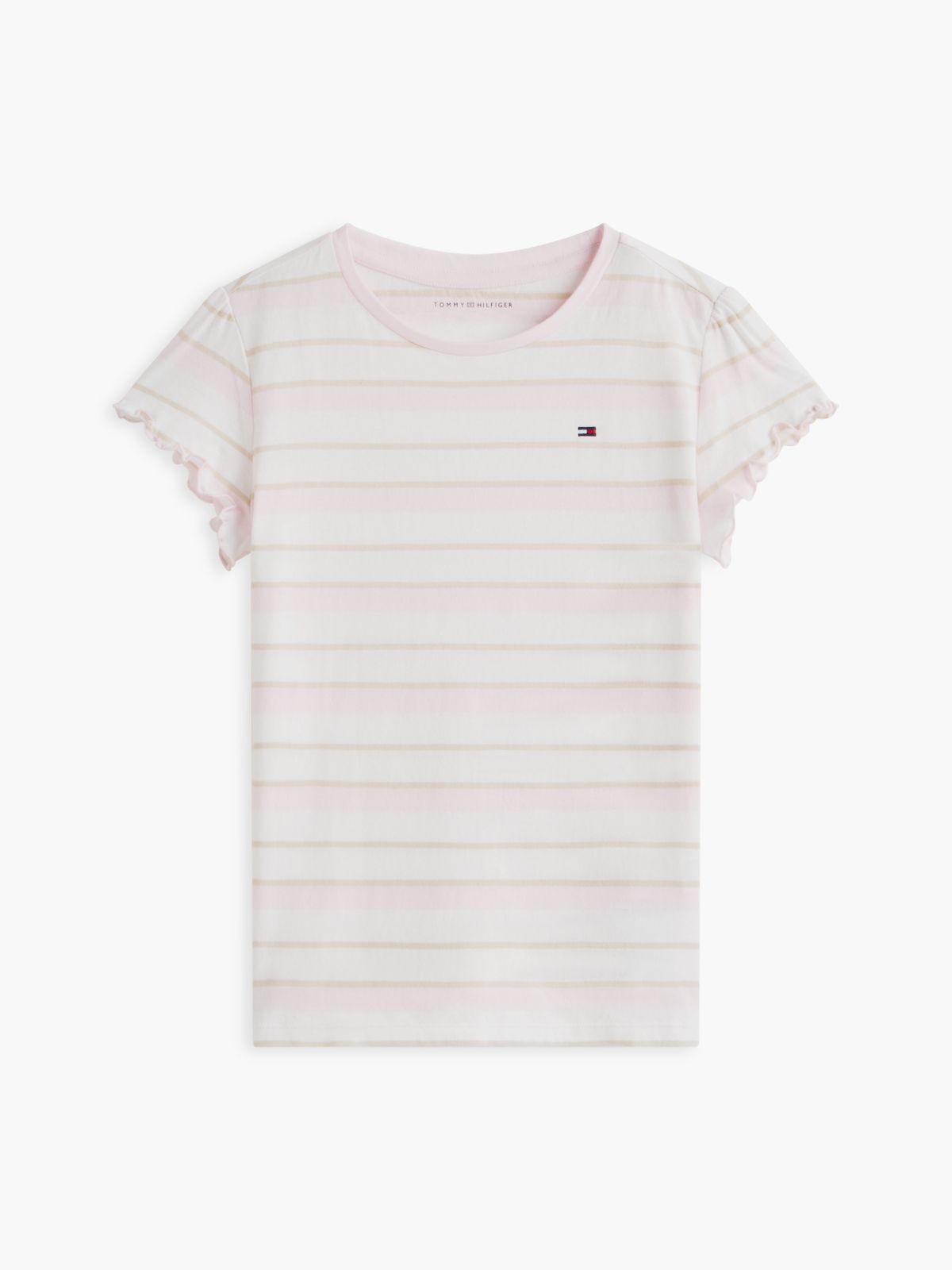 Kids' Stripe Lettuce-Trim Sleeve T-Shirt — Light Pink