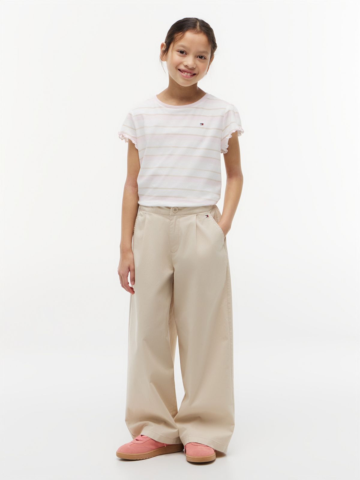 Kids' Stripe Lettuce-Trim Sleeve T-Shirt — Light Pink