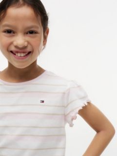 Kids' Stripe Lettuce-Trim Sleeve T-Shirt — Light Pink 3