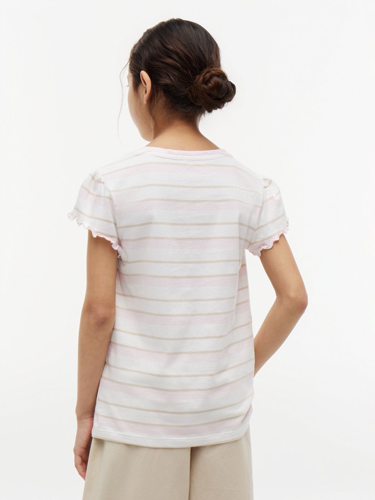 Kids' Stripe Lettuce-Trim Sleeve T-Shirt — Light Pink