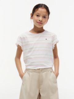 Kids' Stripe Lettuce-Trim Sleeve T-Shirt — Light Pink 1