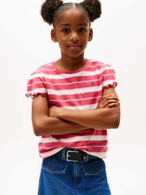 Kids' Stripe Lettuce-Trim Sleeve T-Shirt, Heritage Pink