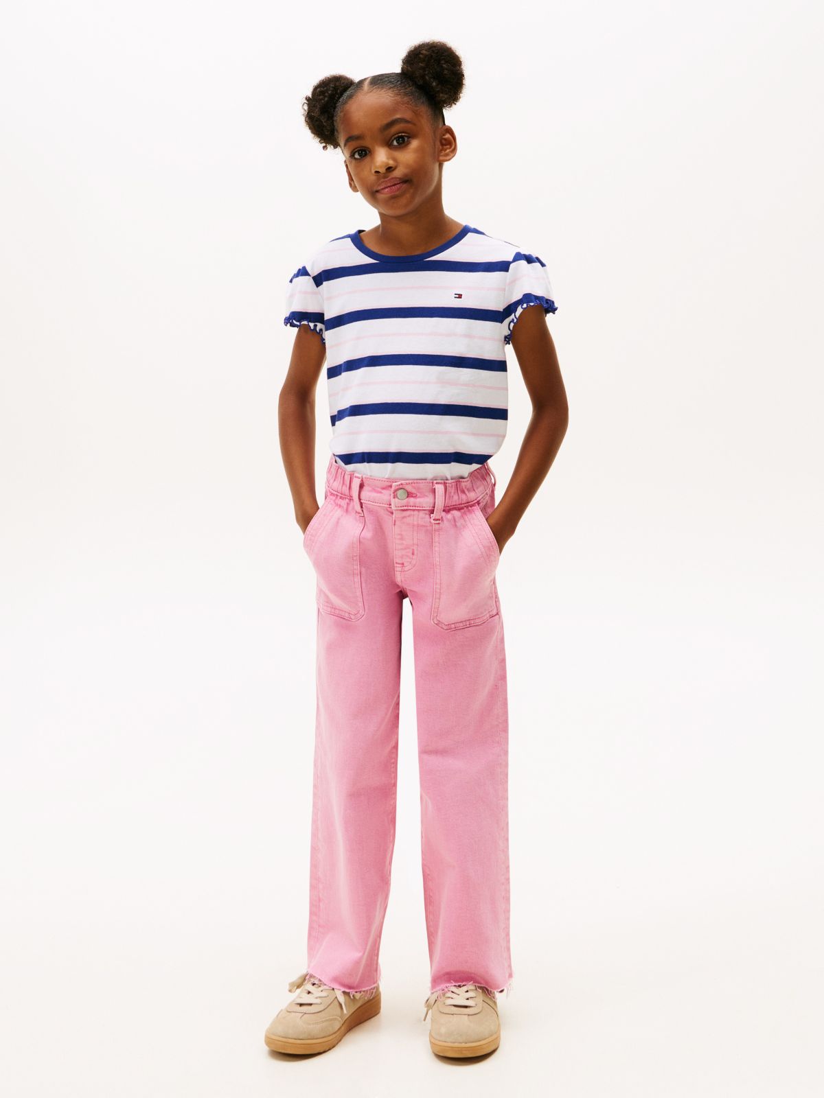 Kids' Stripe Lettuce-Trim Sleeve T-Shirt — Optic White