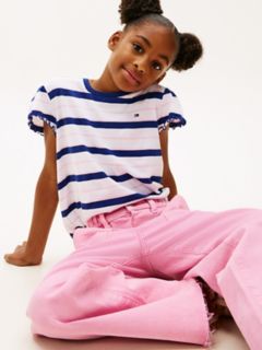 Kids' Stripe Lettuce-Trim Sleeve T-Shirt — Optic White 3
