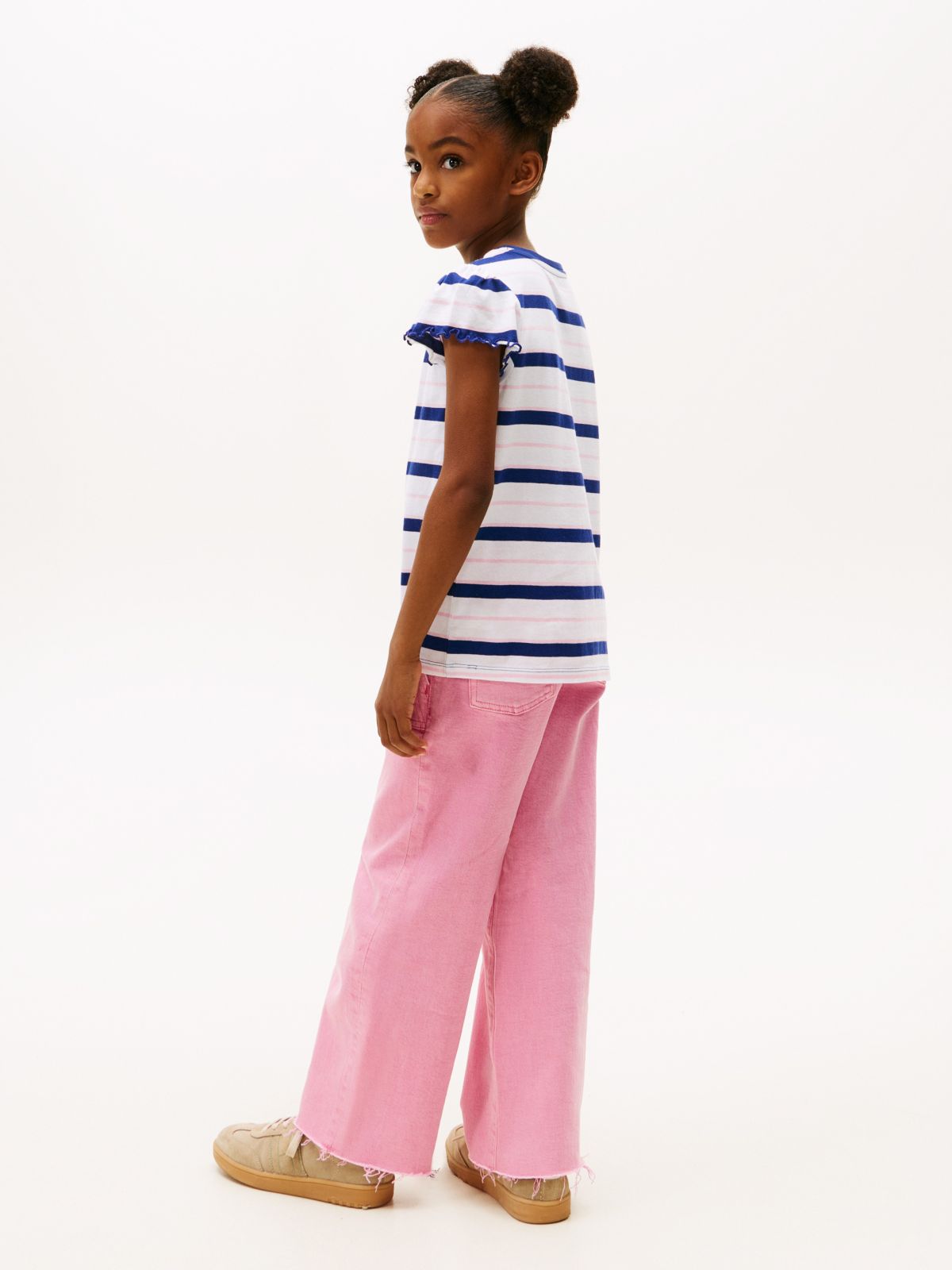Kids' Stripe Lettuce-Trim Sleeve T-Shirt — Optic White