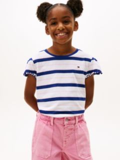 Kids' Stripe Lettuce-Trim Sleeve T-Shirt — Optic White 1