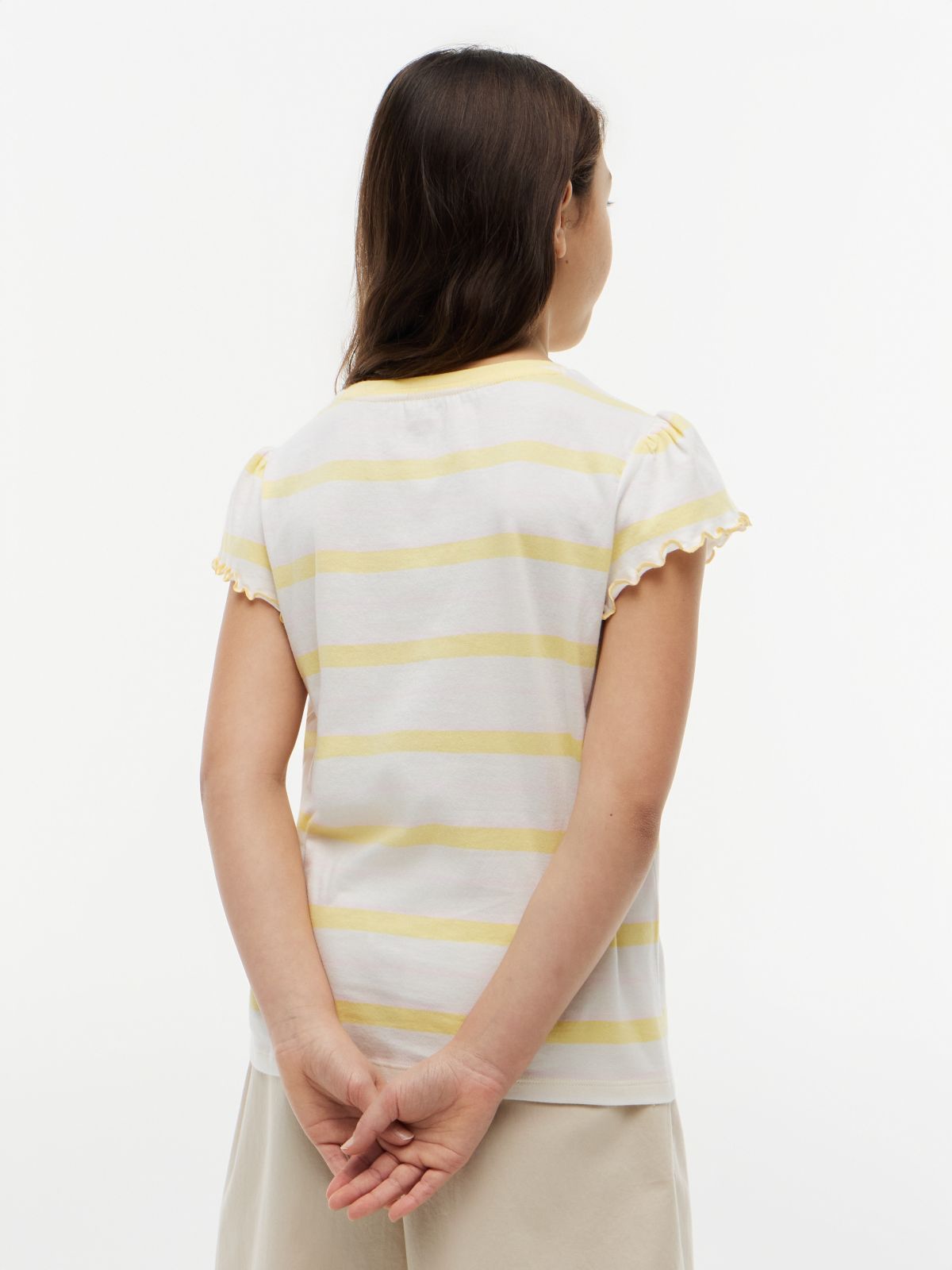 Kids' Stripe Lettuce-Trim Sleeve T-Shirt — Citronella