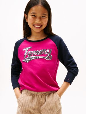 Kids' Sequin Tommy Raglan-Sleeve T-Shirt, Stunning Magenta